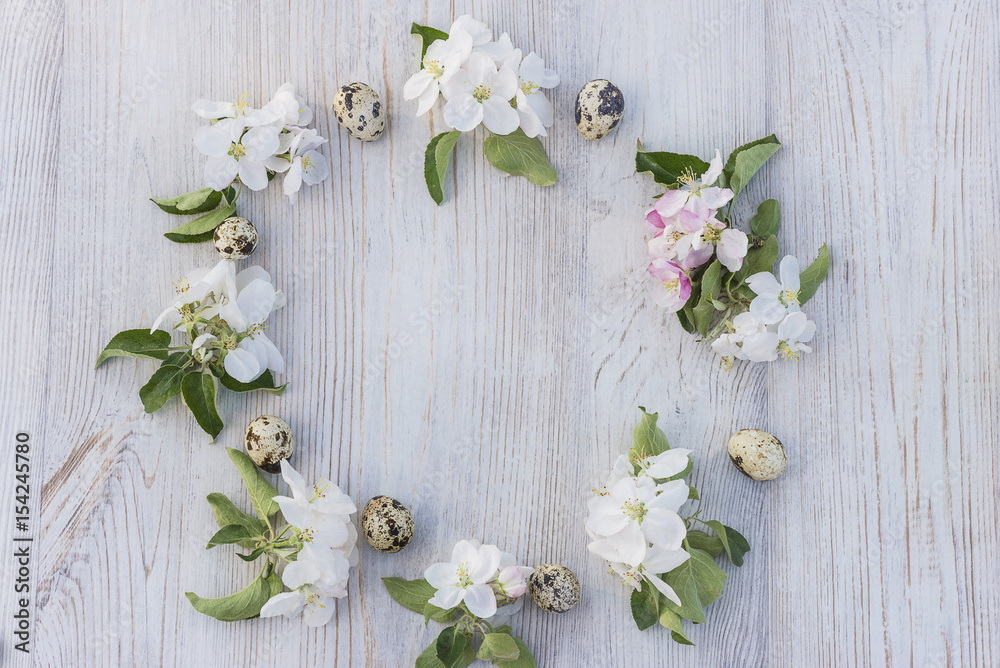 apple flowers on light wooden background apple flowers on light wooden background