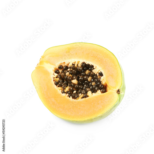 Sliced half of a papaya fruit isolated