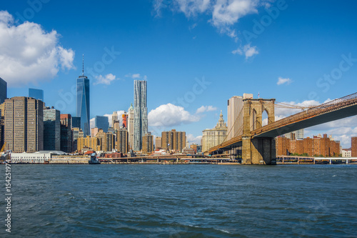Brooklyn bridge leading to the center of Manhattan New York