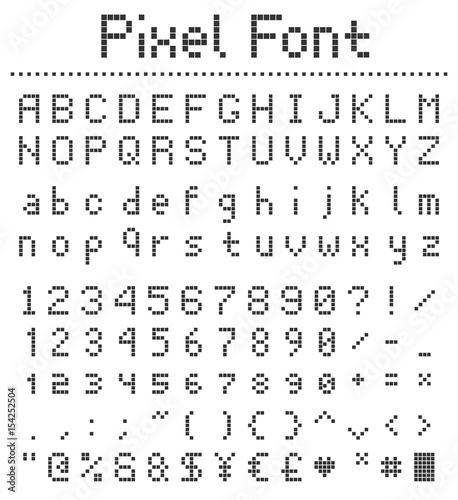 square pixel font, videogame alphabet in retro style