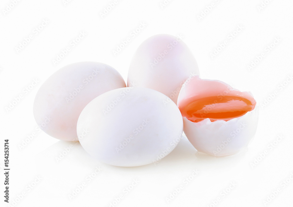 Duck eggs and half of broken egg isolated on white background Duck eggs and half of broken egg isolated on white background