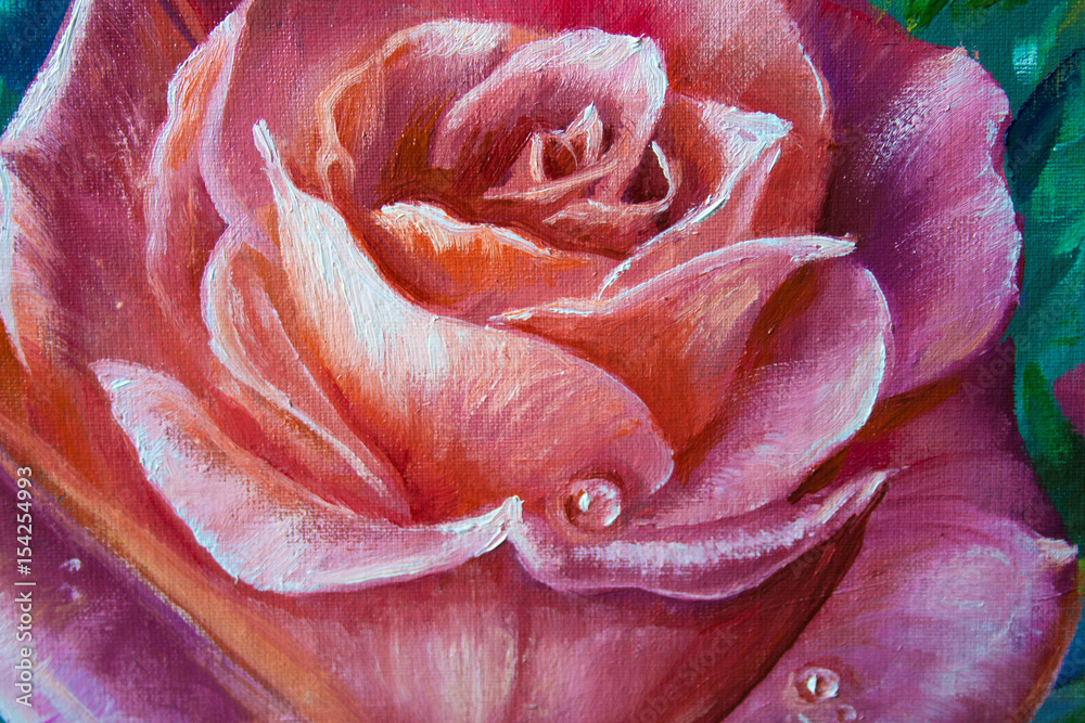 Obraz Vintage różowe róże na kartkę z życzeniami, tło, kwiatowy ilustracja obraz olejny