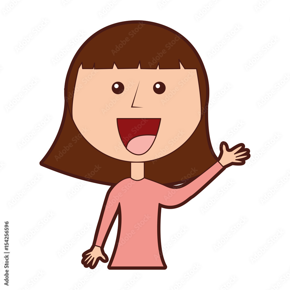 young girl waving avatar character vector illustration design