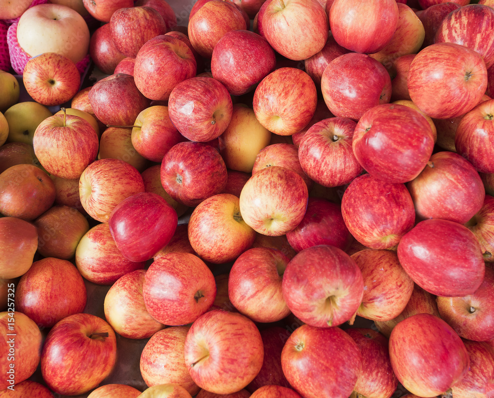 Close up many fresh red apple at market Close up many fresh red apple at market