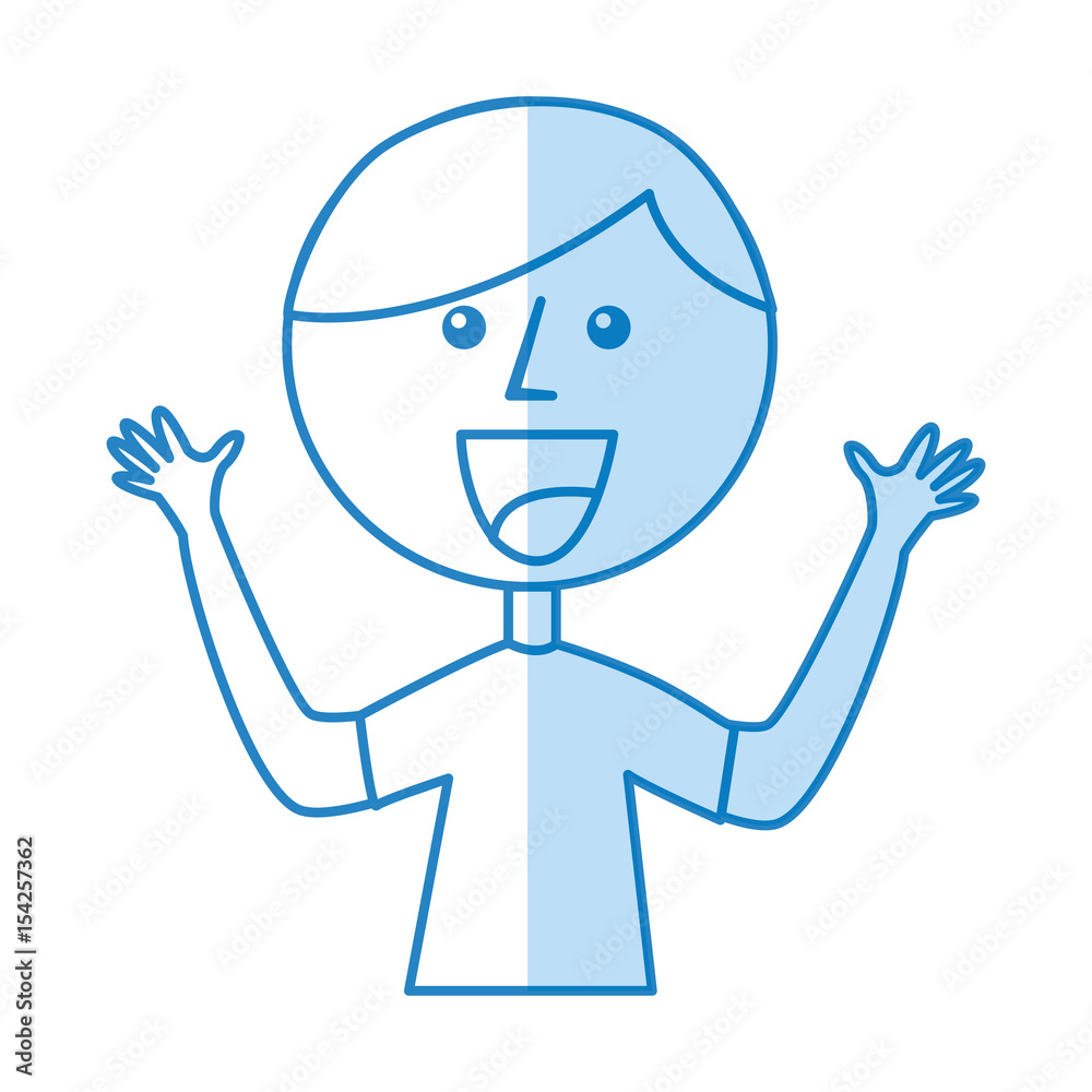 young boy with hands up avatar character vector illustration design
