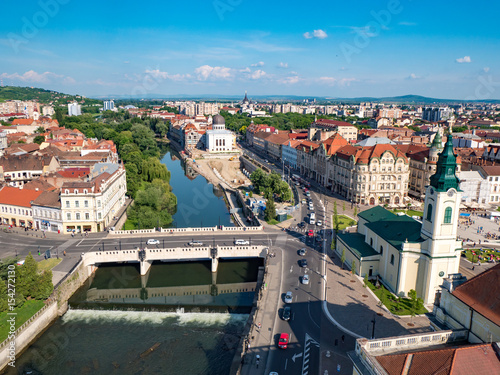 Oradea town center aerial view from the city hall tower photo