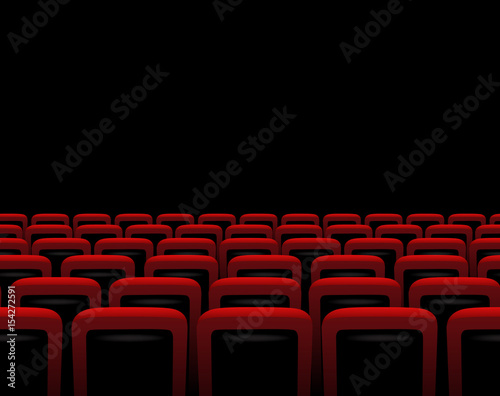 Horizontal theater seamless pattern. Vector red armchairs on black background.