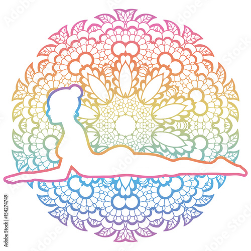yoga pose silhouette rainbow mandala design clip art preview