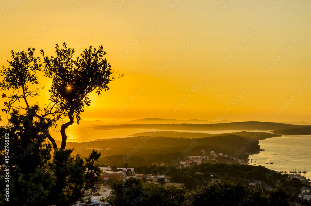 areal view of the losinj island at sunset, croatia, europe