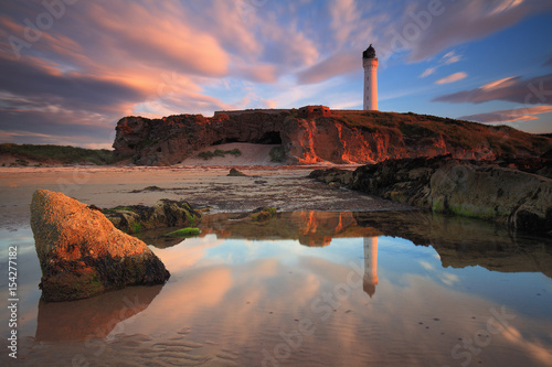 Amazing sunset over Lossiemouth lighthouse (Scotland UK)