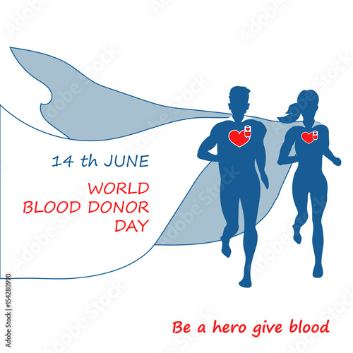 Blood Donation Design Template. Vector Illustration. Motivational concept World Blood Donor Day with a superhero. Be a hero give blood