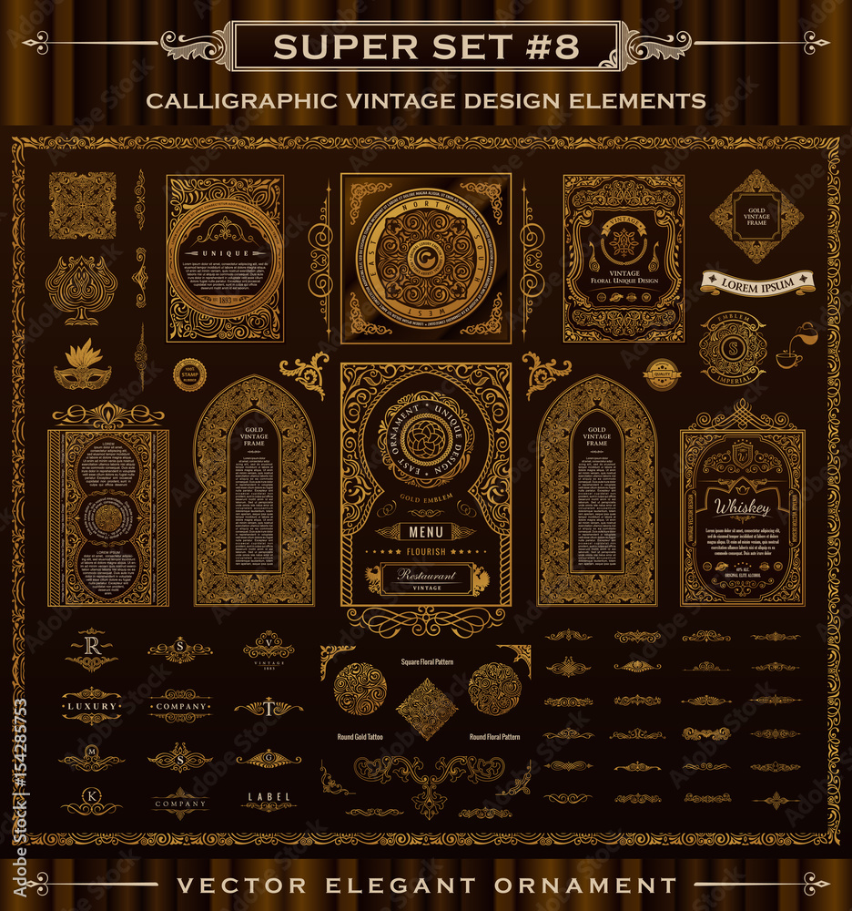 Calligraphic vintage elements. Vector baroque set. Design icons