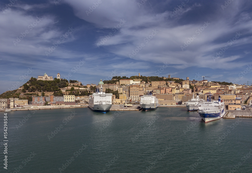 Town Ancona with cathedral of Saint Cyriacus and port, Italy