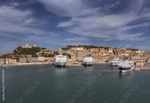Town Ancona with cathedral of Saint Cyriacus and port, Italy