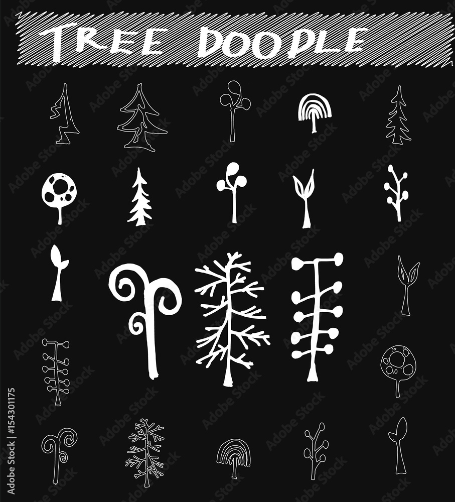 Set of tree doodles vector on chalkboard eps10