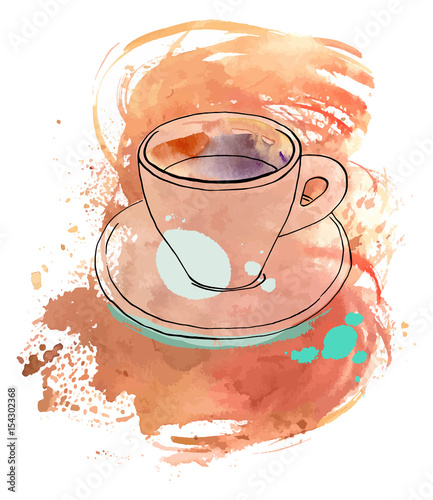 Vector and watercolour drawing of coffee with texture