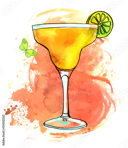 Vector and watercolour Margarita with butterfly and texture