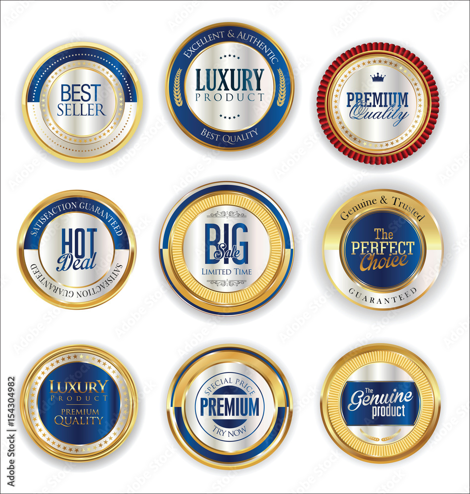 Golden luxury badges retro design collection