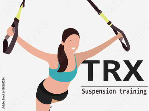 Happy sporty girl. TRX suspension training.