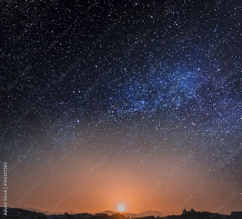Starry landscape at dawn. Futuristic landscape with stars Starry landscape at dawn. Futuristic landscape with stars