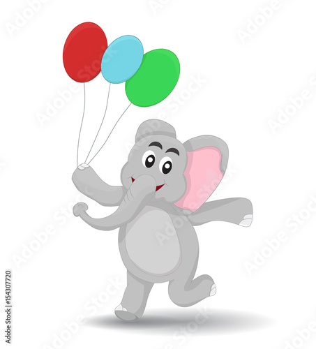 cartoon elephant walking happy holding ballon