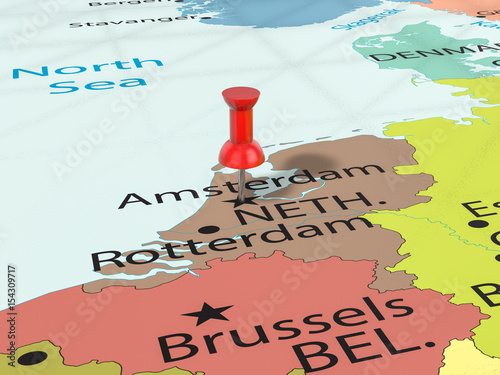 Canvas Print Pushpin on Amsterdam map