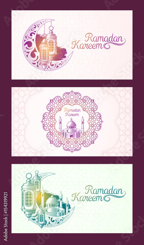 Photography Collection of vector colored banners for Ramadan Kareem with sketch of Ramadan l