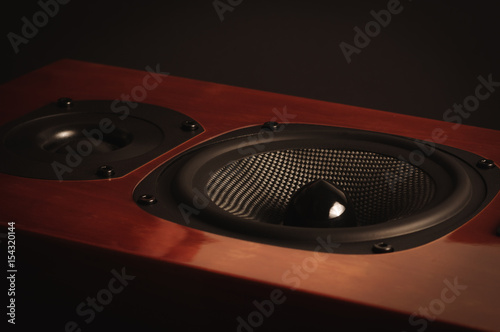 Close up wooden speaker photo