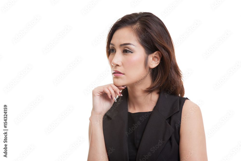 Serious young Asian woman look away. Serious young Asian woman look away.