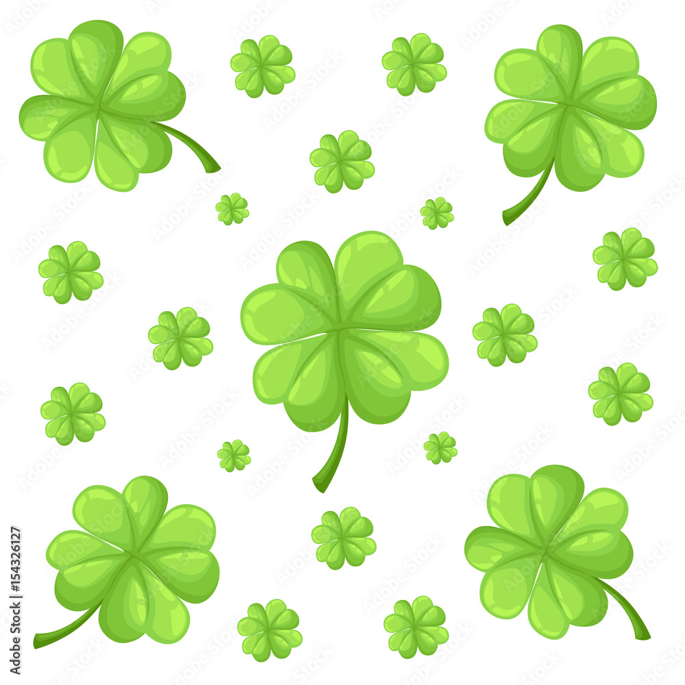 Vector set isolated on white background clover leaves. Silhouettes of four and three leaf clover. Lucky leaf clover in flat style. Vector set isolated on white background clover leaves. Silhouettes of four and three leaf clover. Lucky leaf clover in flat style.