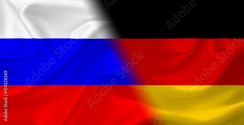 Flag of Russia and Germany  with waving fabric texture