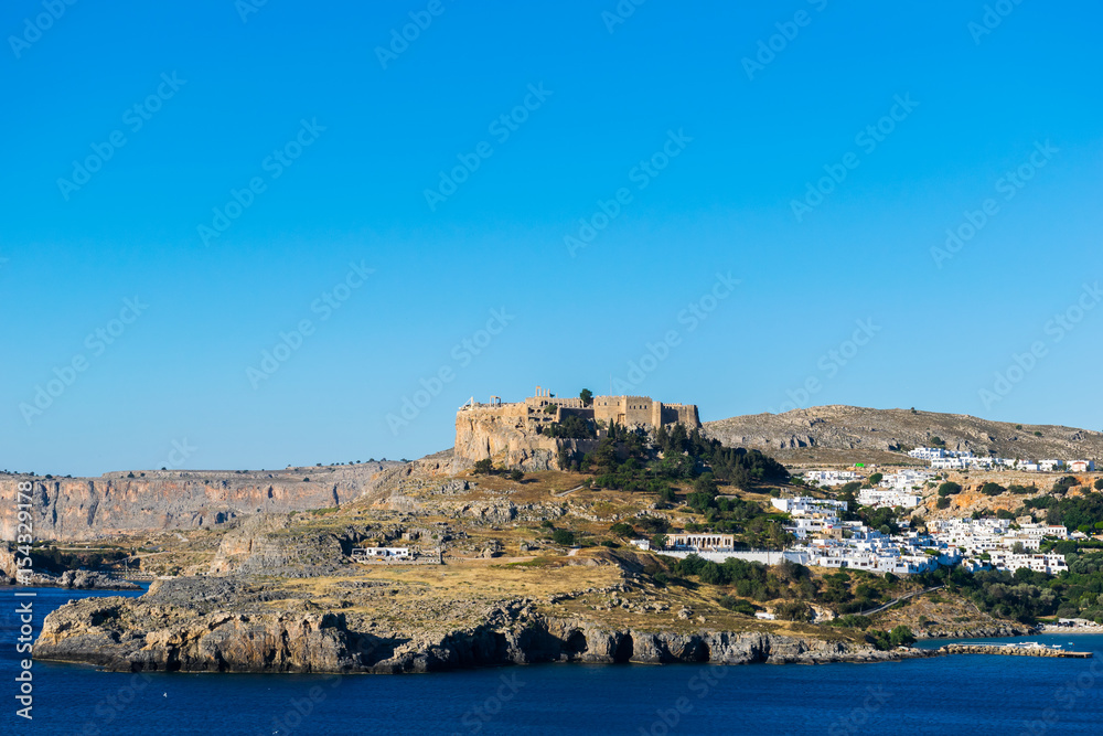 View at the acropolis of Lindos. Rhodes, Greece.