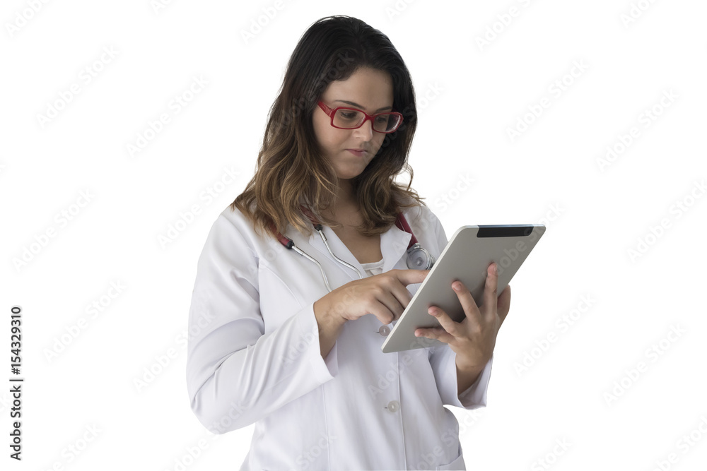 Woman doctor, veterinary or scientist with stethoscope isolated over white background Woman doctor, veterinary or scientist with stethoscope isolated over white background