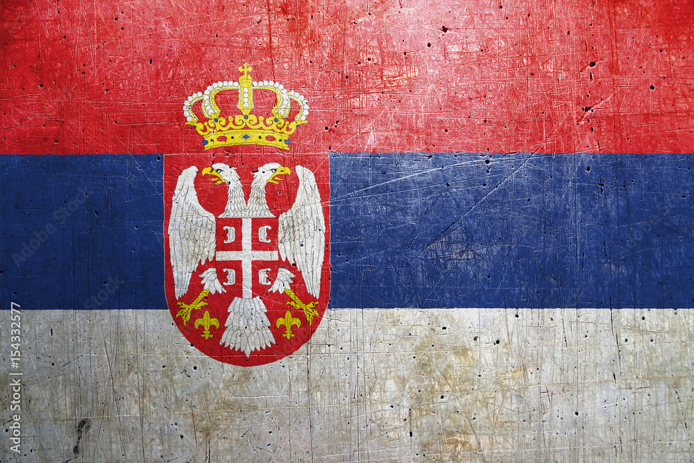 Flag of Serbia, with an old, vintage metal texture