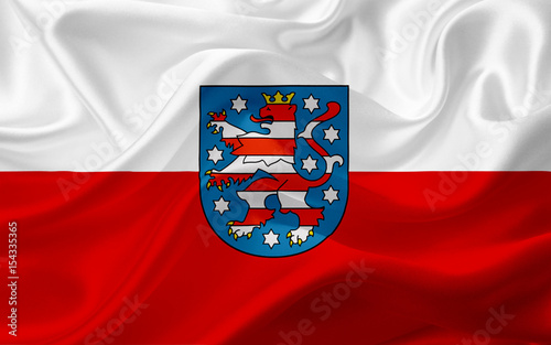 Flag of Thuringia, Germany, with waving fabric texture