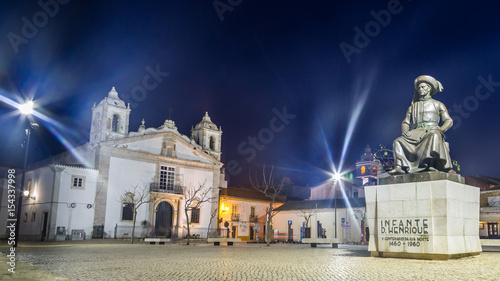 Night view town square of the ancient town center of Lagos, Algarve, Portugal photo