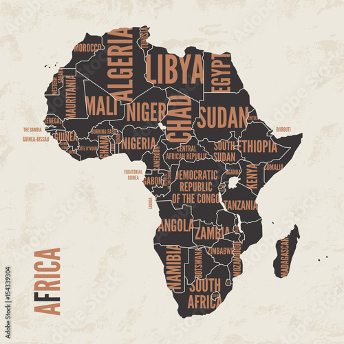 Africa vintage detailed map print poster design. Vector illustration.