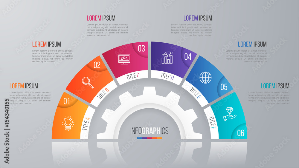 Vector circle chart template for infographics with 6 options. - obrazy, fototapety, plakaty 