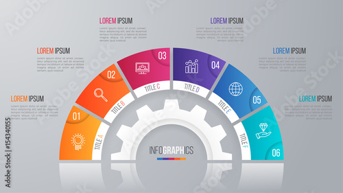 Vector circle chart template for infographics with 6 options.