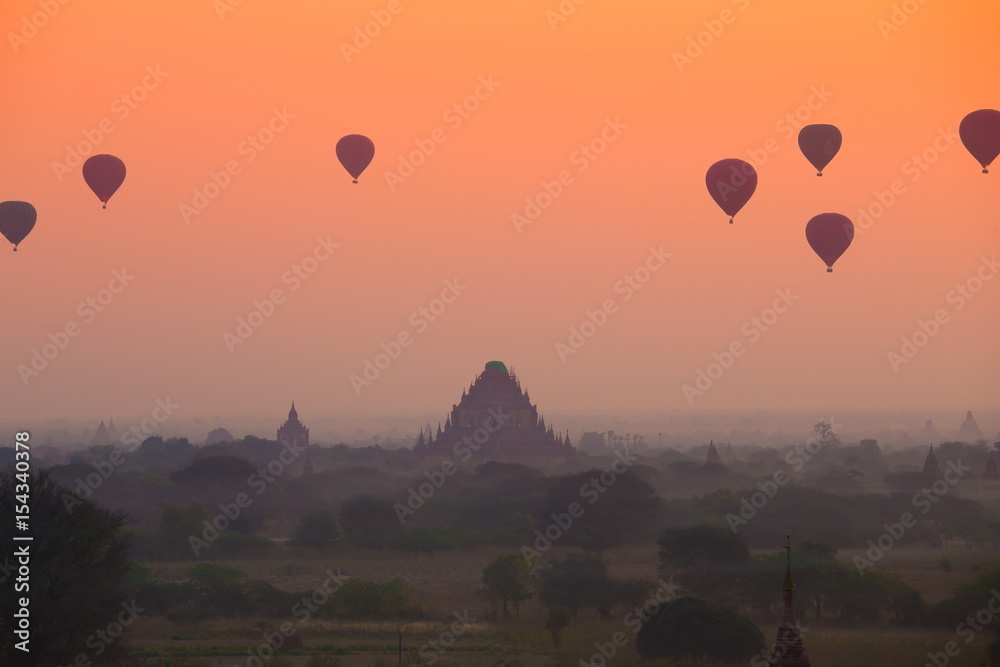 Myanmar. Bagan. Sunrise balloons Myanmar. Bagan. Sunrise balloons