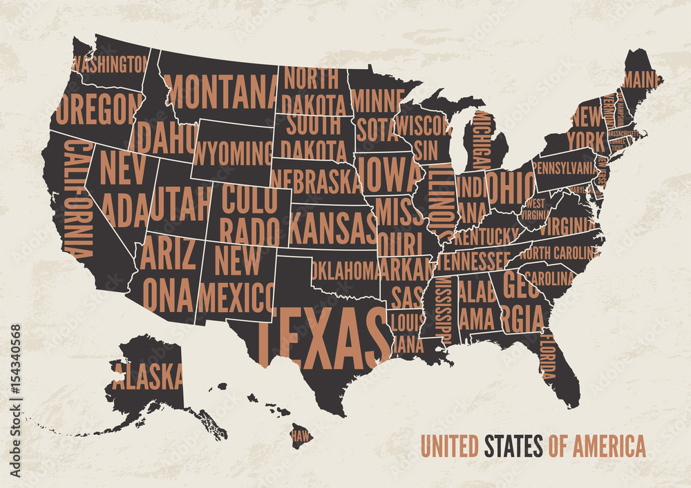 Plakat Stany Zjednoczone Ameryki mapę wydrukować plakat sztuka projektowania.