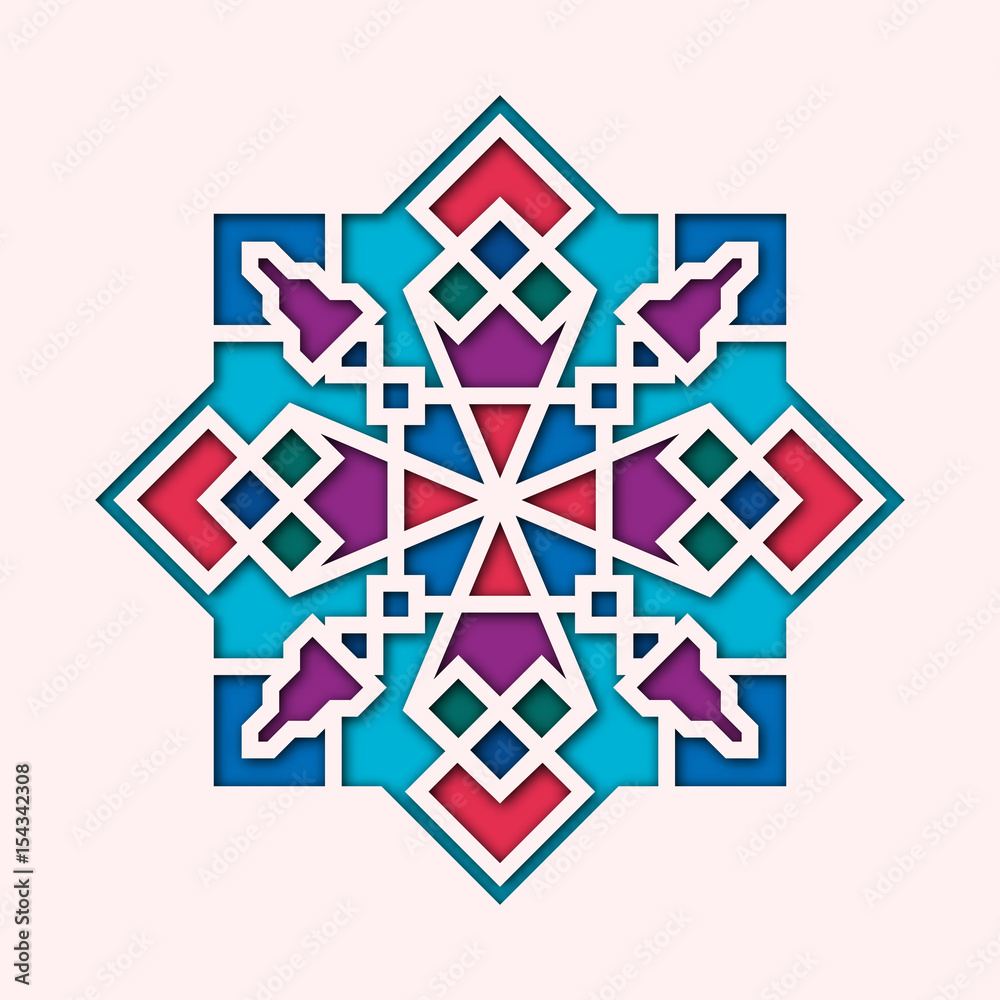 Arabesque, arabic vignette, orient colorful stained-glass. Design