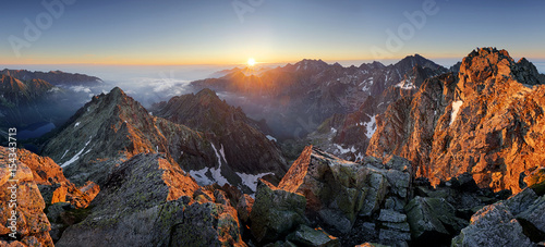 Wonderful scenery in mountains during summer colorful sunset in High Tatras in Slovakia