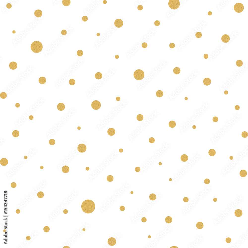 Seamless pattern with gold polka dots texture on white