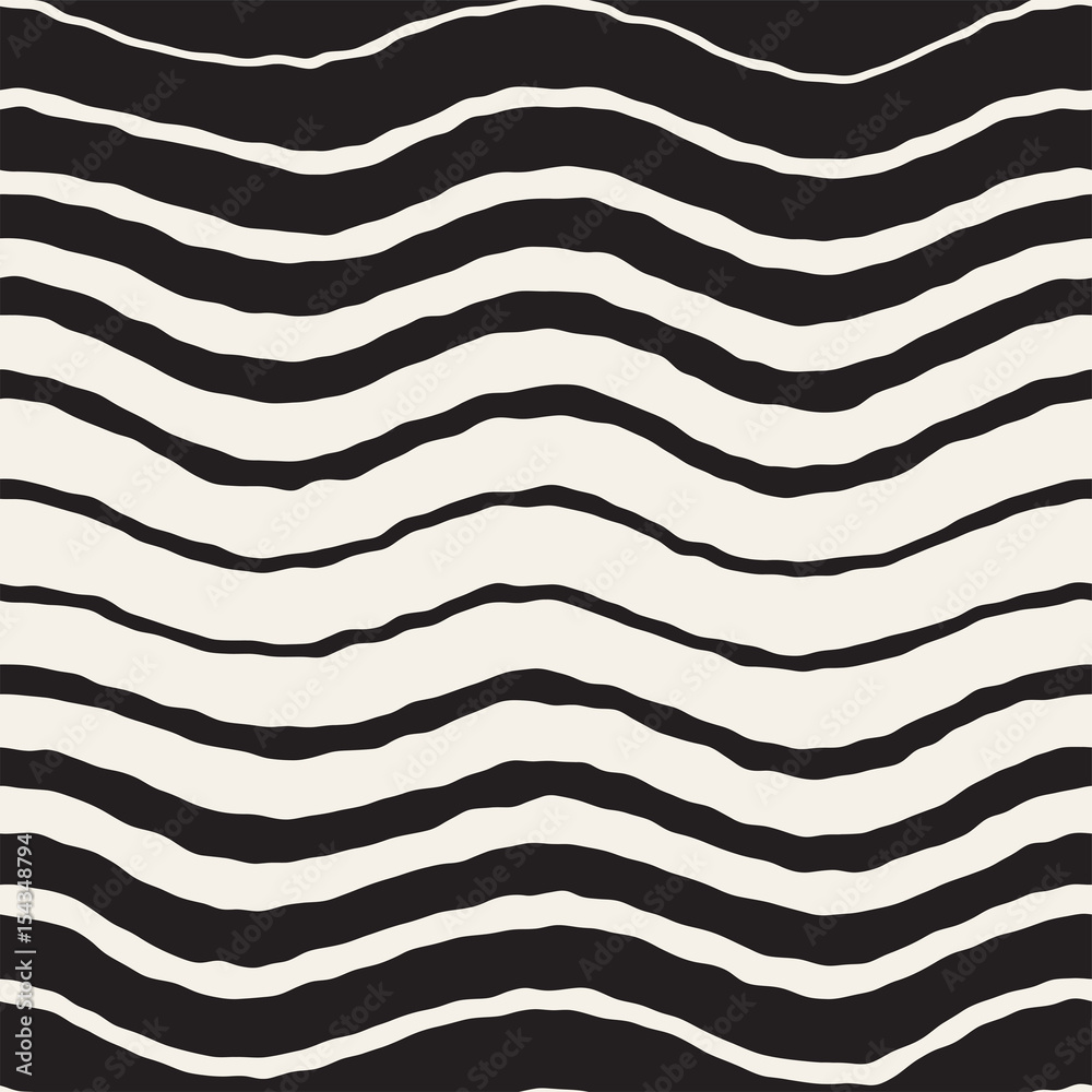 Seamless Wavy Hand Drawn Stripes Pattern. Repeating Vector Texture.