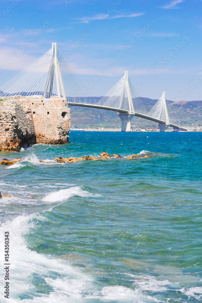 Obraz premium View of Ionian Sea and Rio Antirrio bridge, Greece