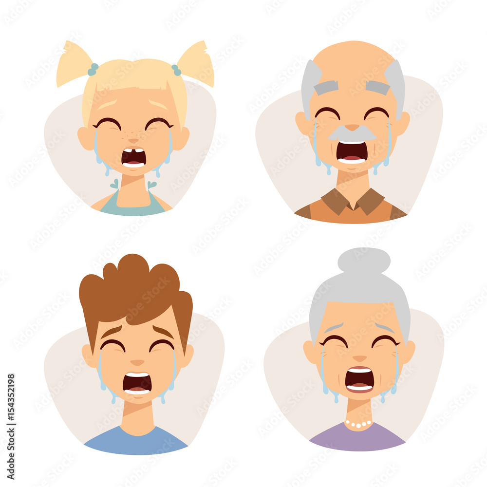 Vector set crying emoticons face of people fear shock surprise avatars characters illustration Vector set crying emoticons face of people fear shock surprise avatars characters illustration
