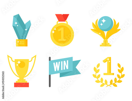 Vector trophy champion cup flat icon winner gold award prize sport success best win golden illustration.