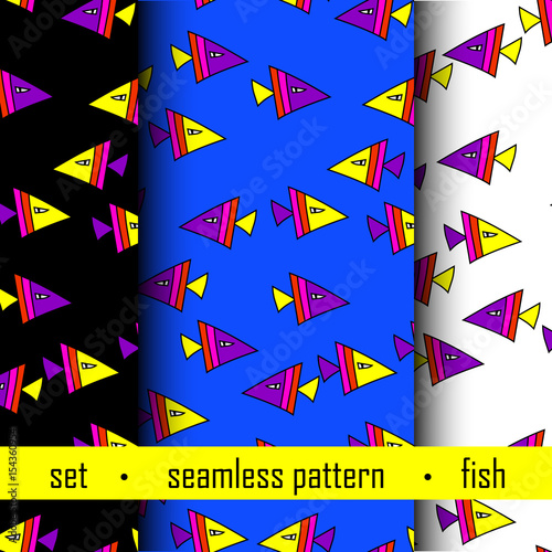 set of seamless pattern with fish. vector