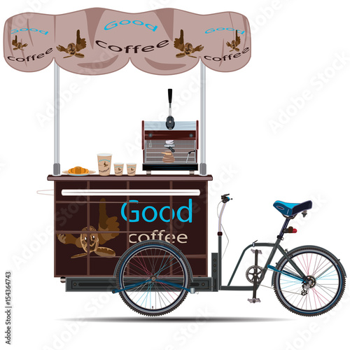Mobile coffee bike vector flat illustration